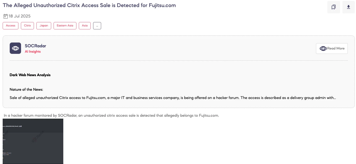 Alleged Unauthorized Citrix Access Sale is Detected for Fujitsu