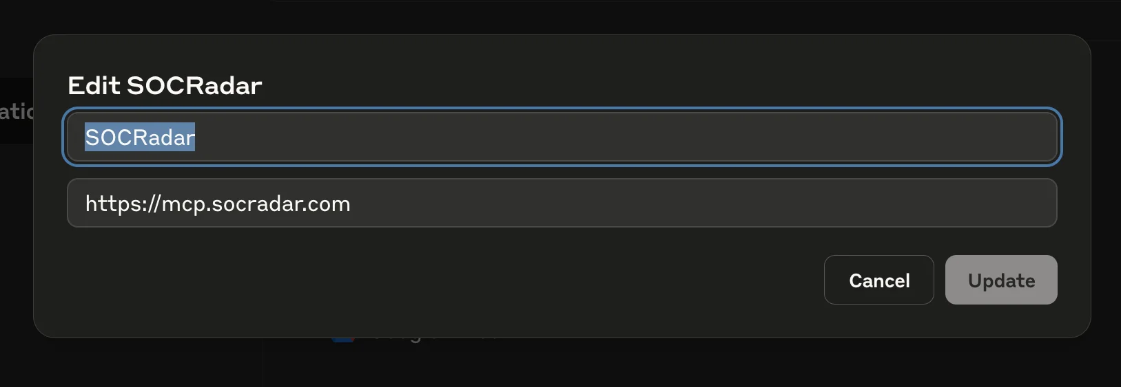 Edit the integration entry and set the MCP Server URL.