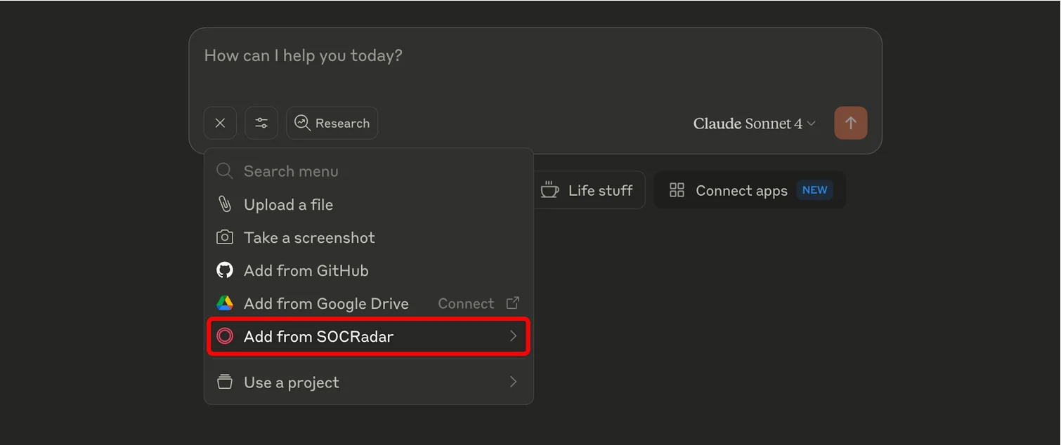 Launch available tool templates from SOCRadar in your AI platform’s chat interface.