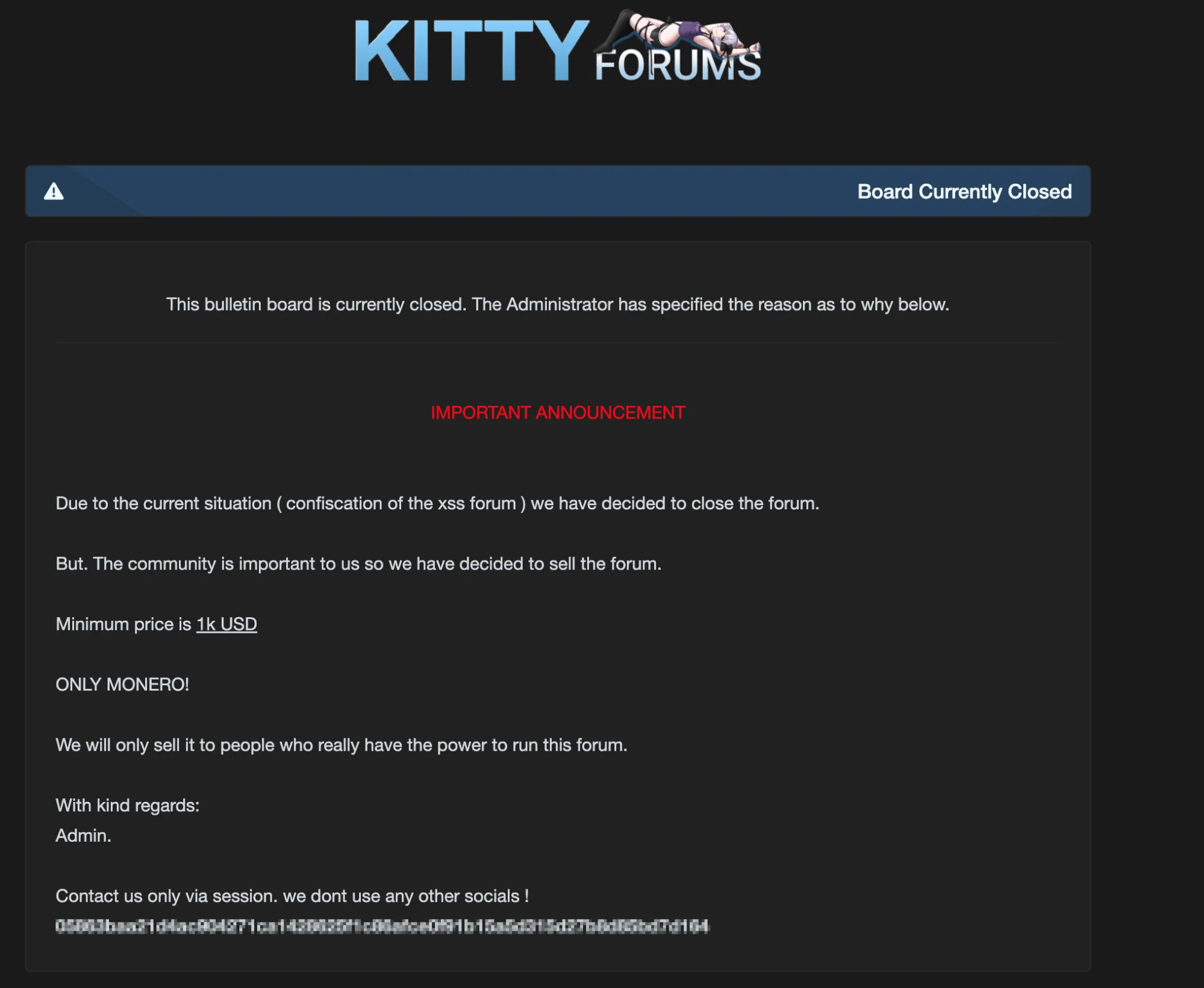 Kitty Forums closes and offers to sell the site after XSS takedown