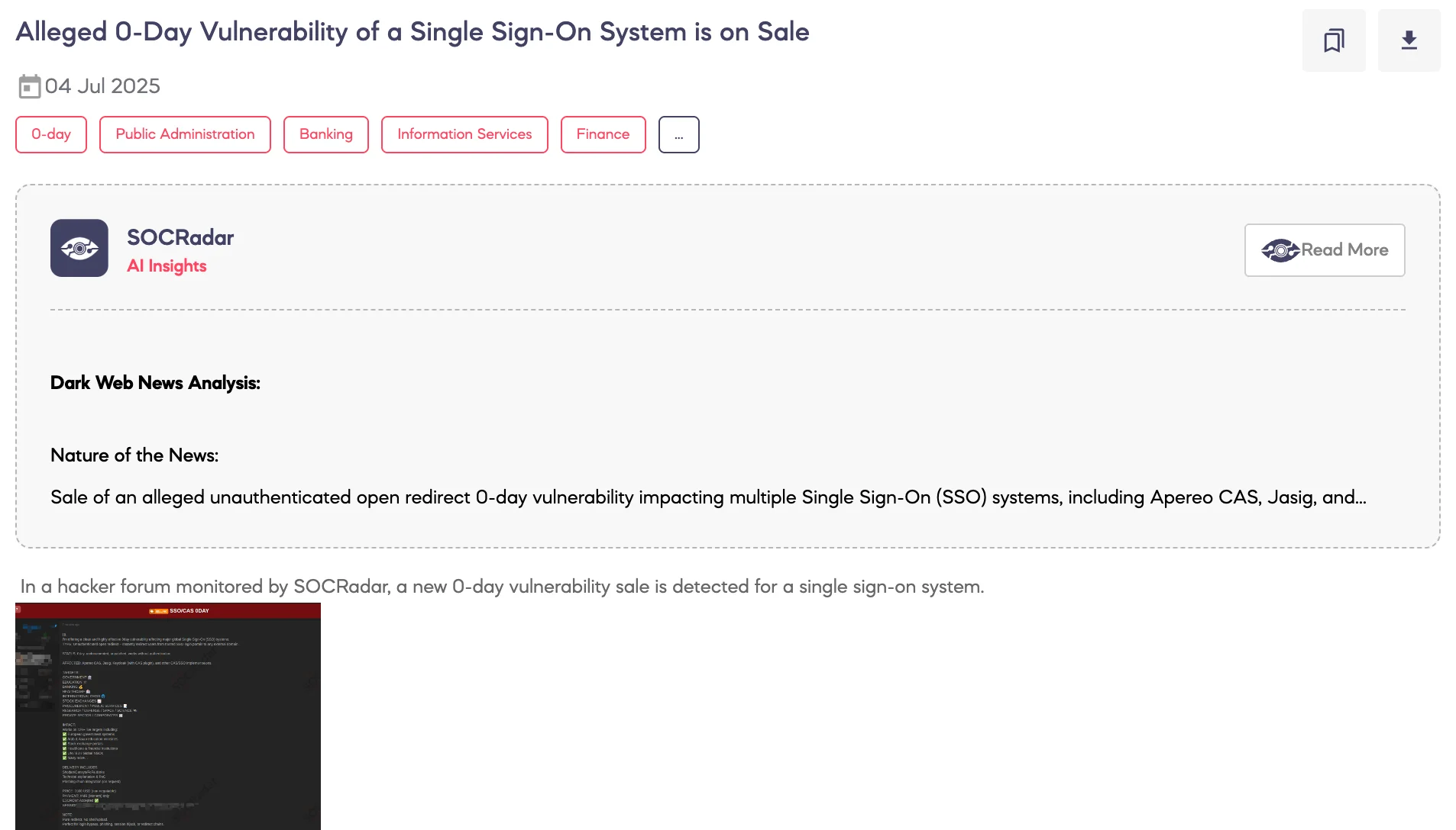 Alleged 0-Day Vulnerability of a Single Sign-On System is on Sale