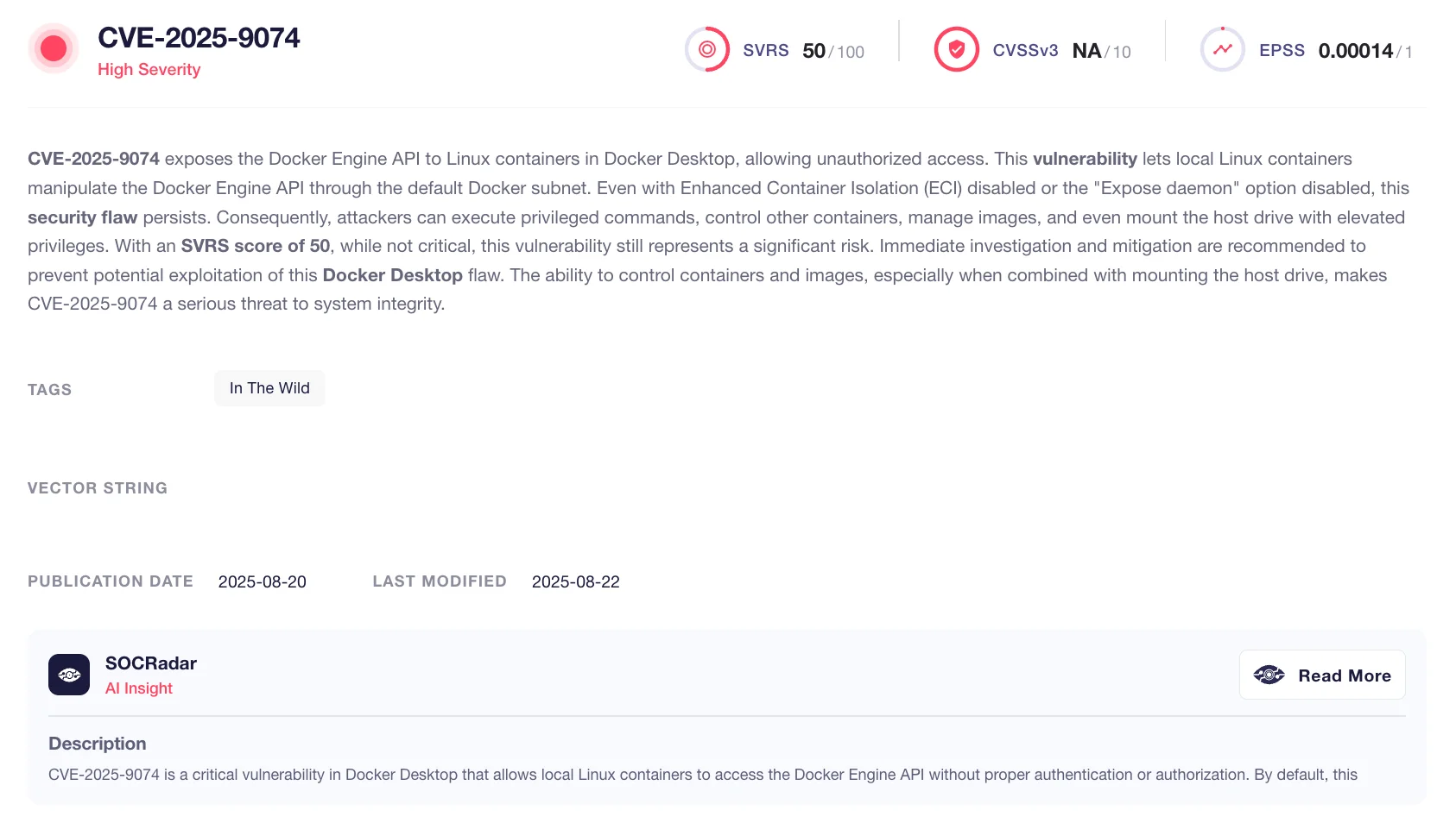 CVE-2025-9074 (CVE Radar – SOCRadar Labs)