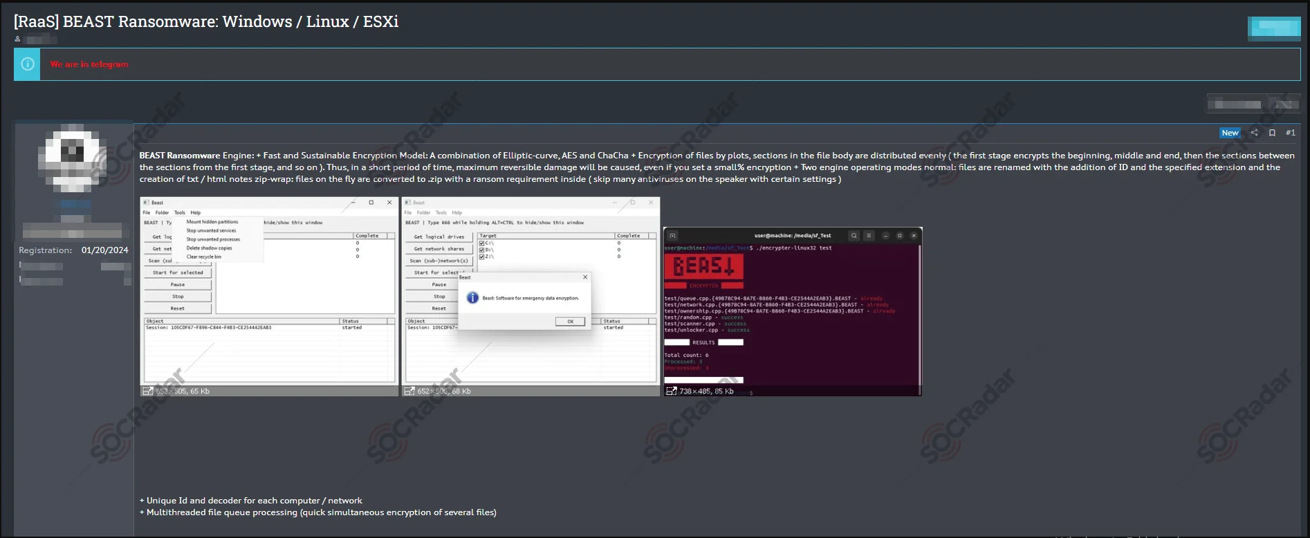 Beast Ransomware’s hacker forum post, looking for RaaS affiliates