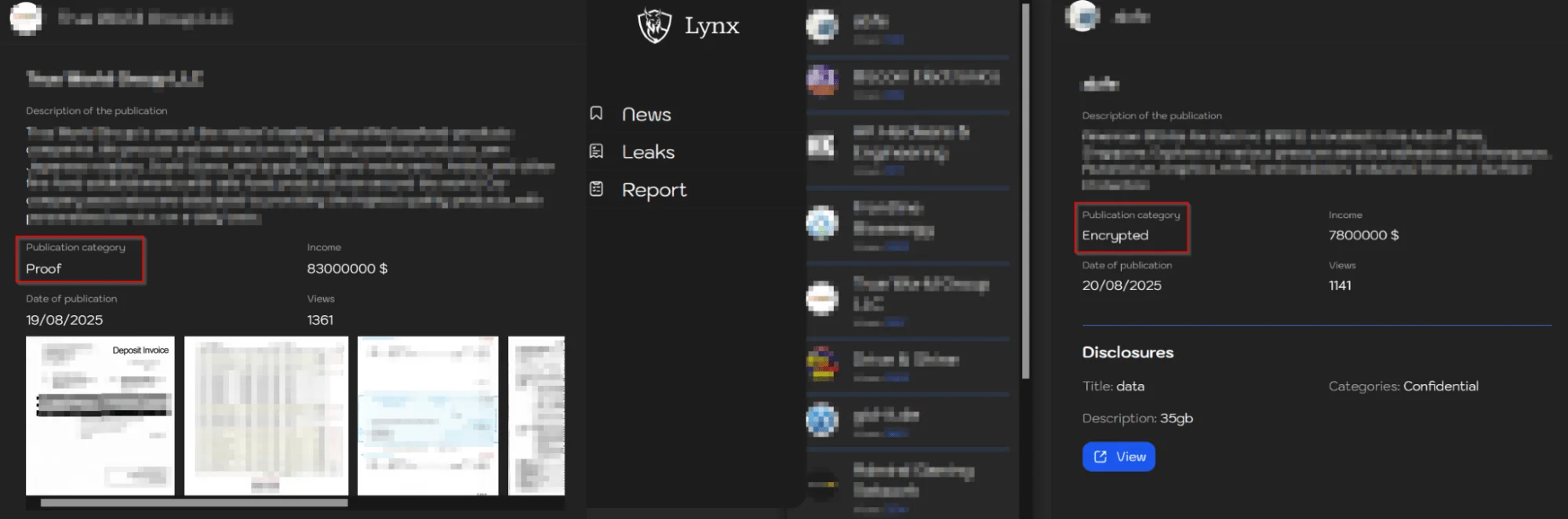 Lynx Ransomware’s data leak site, victim announcements