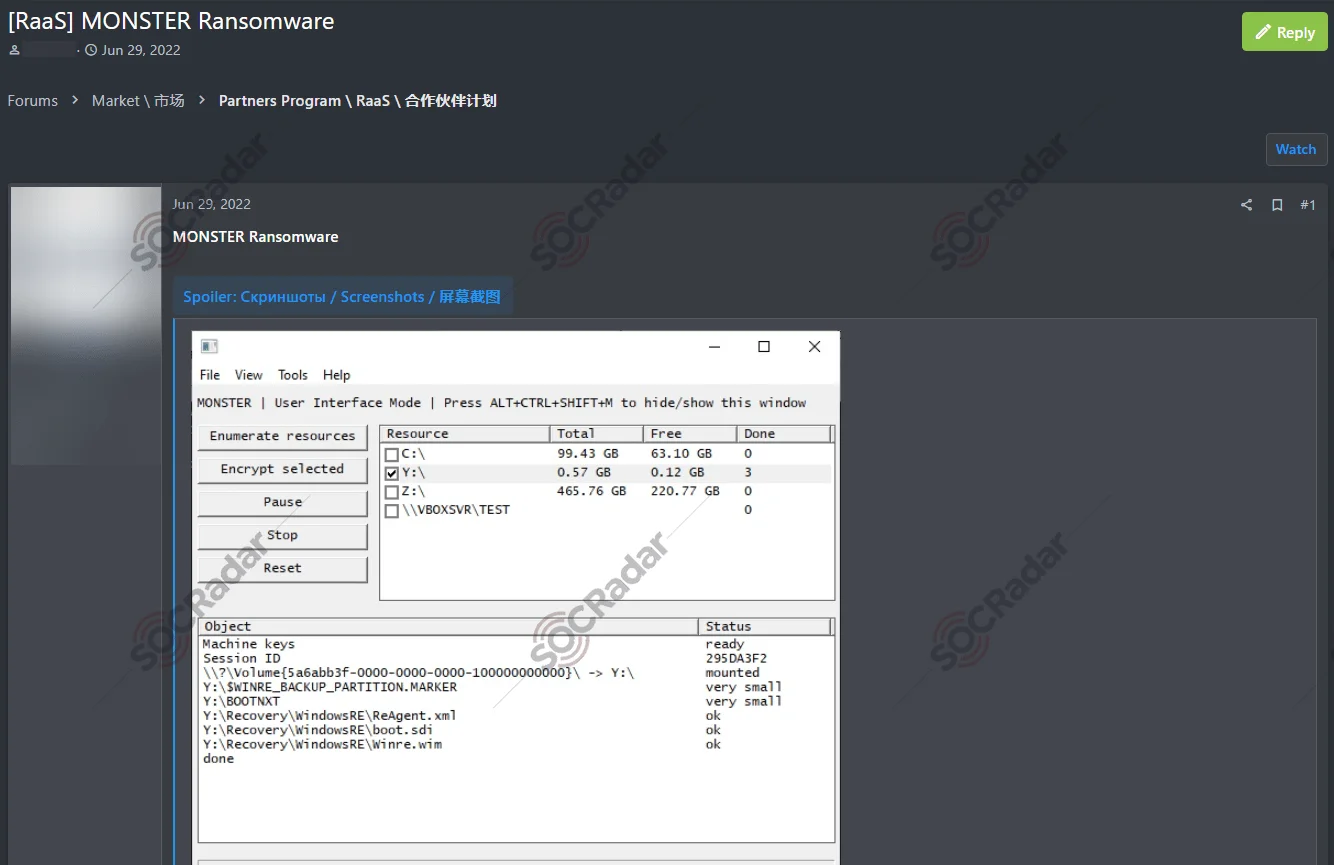 Monster Ransomware’s post in 2022