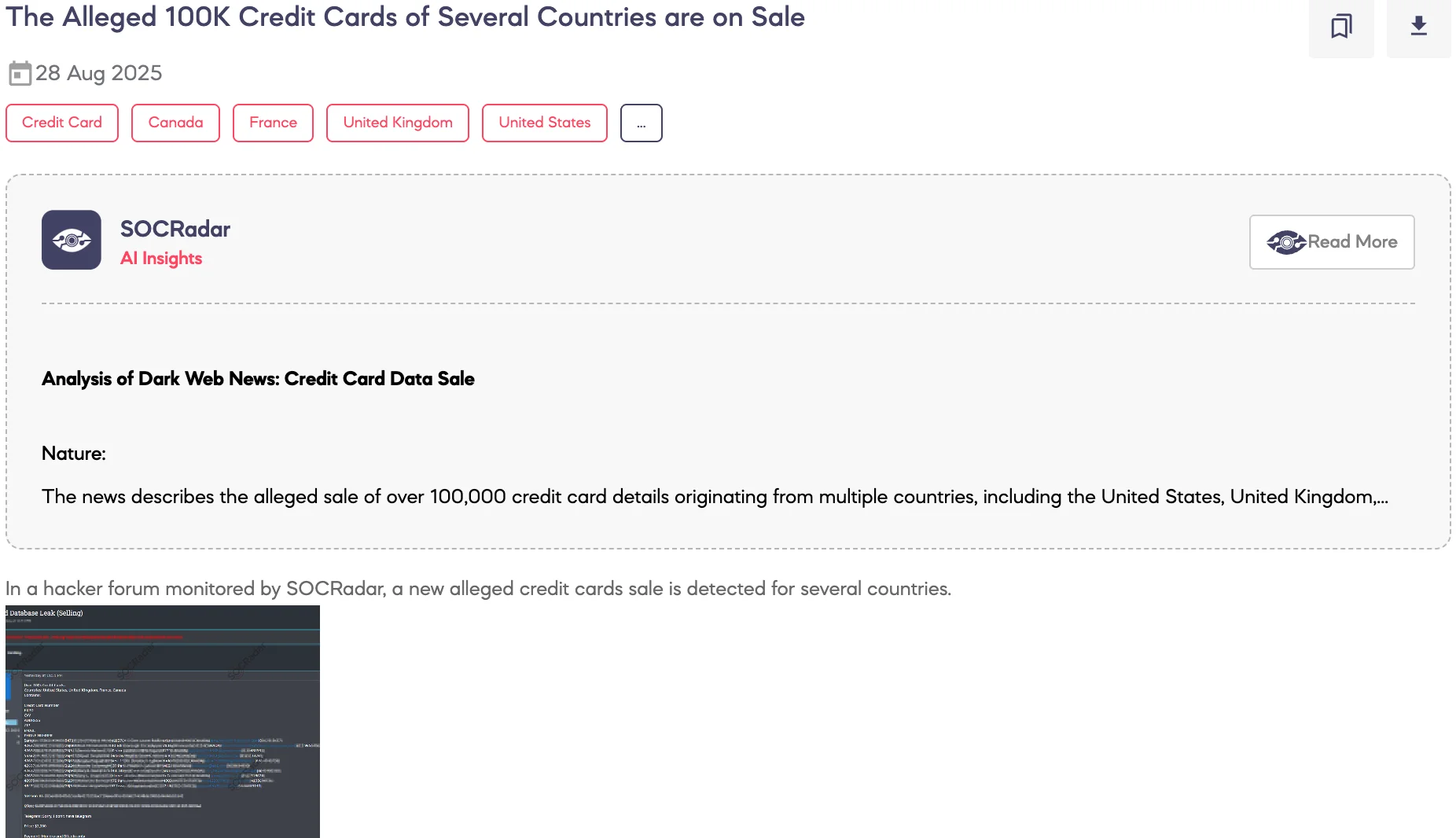 Alleged 100K Credit Cards of Several Countries are on Sale