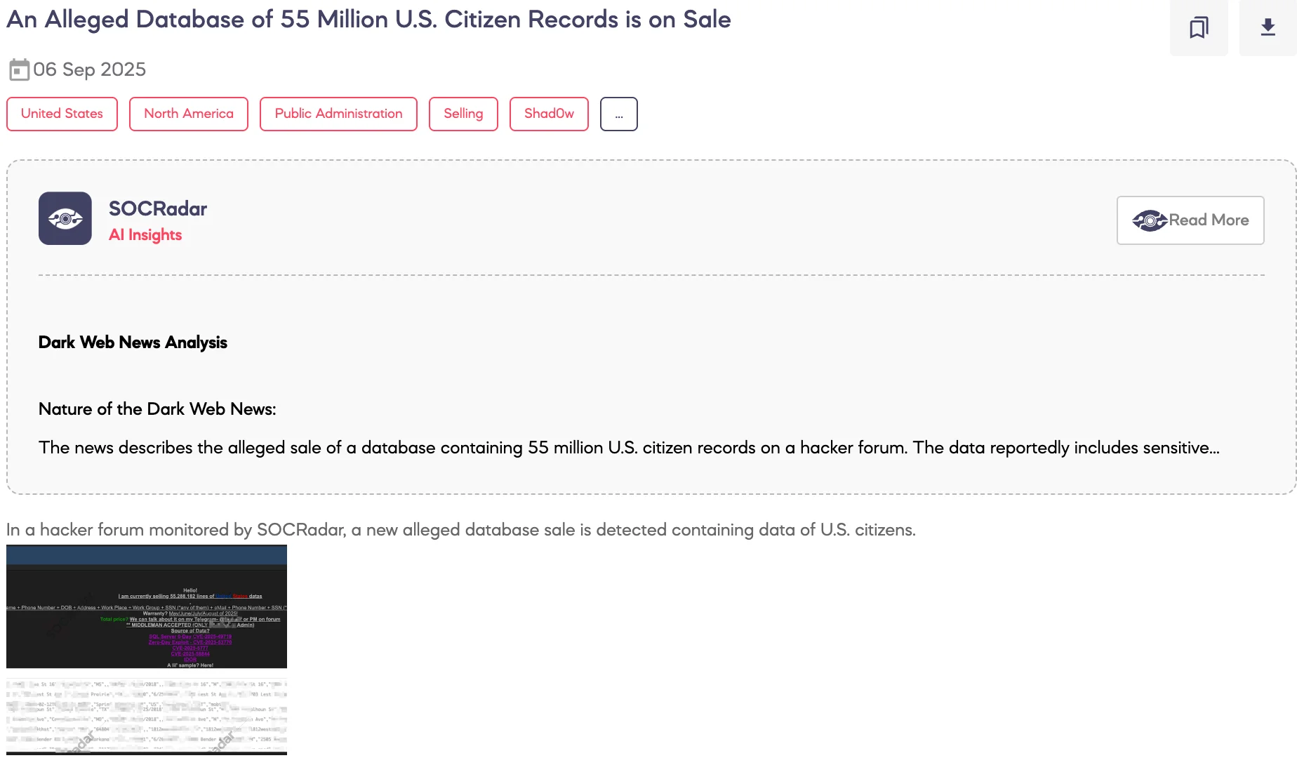 Alleged Database of 55 Million U.S. Citizen Records is on Sale