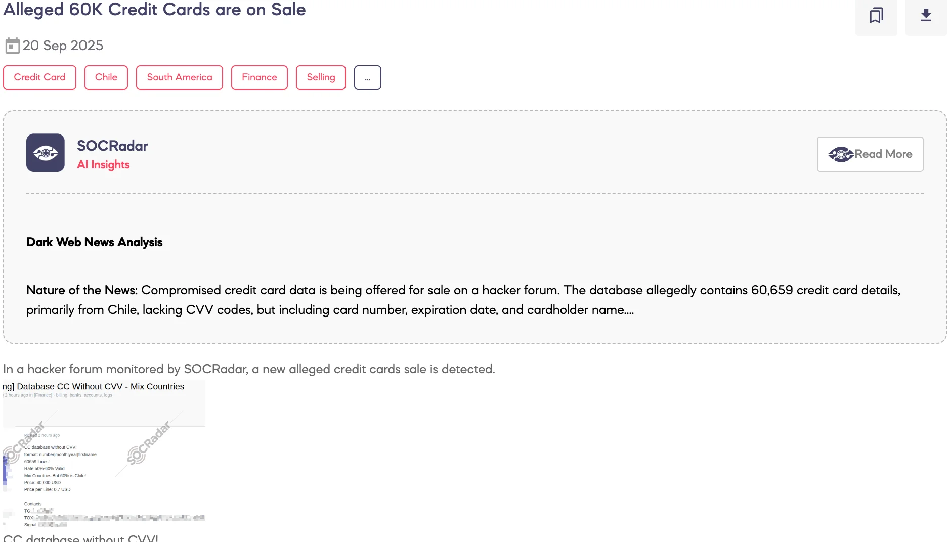 Alleged 60K Credit Cards are on Sale