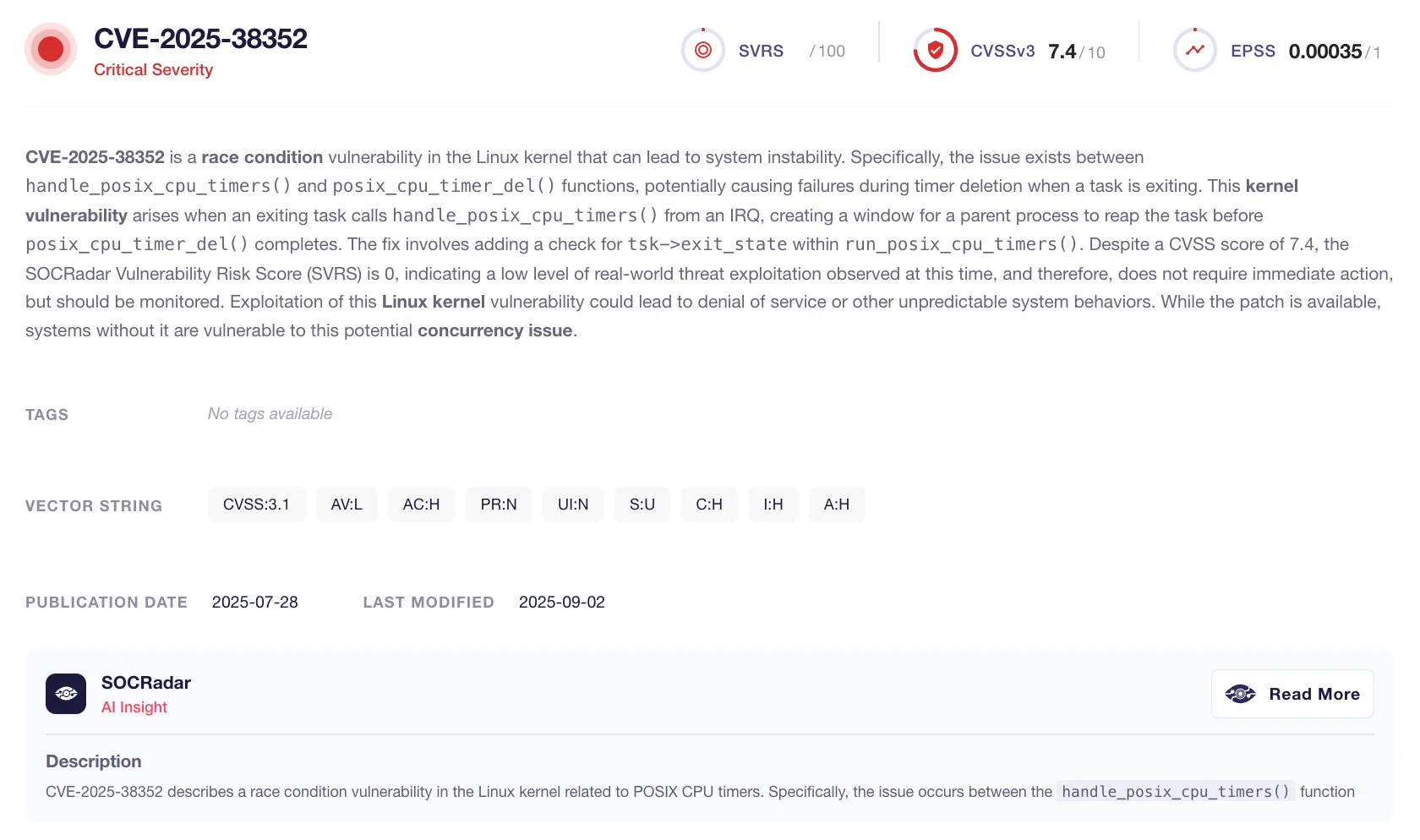 Details of CVE-2025-38352 (SOCRadar Labs CVE Radar)