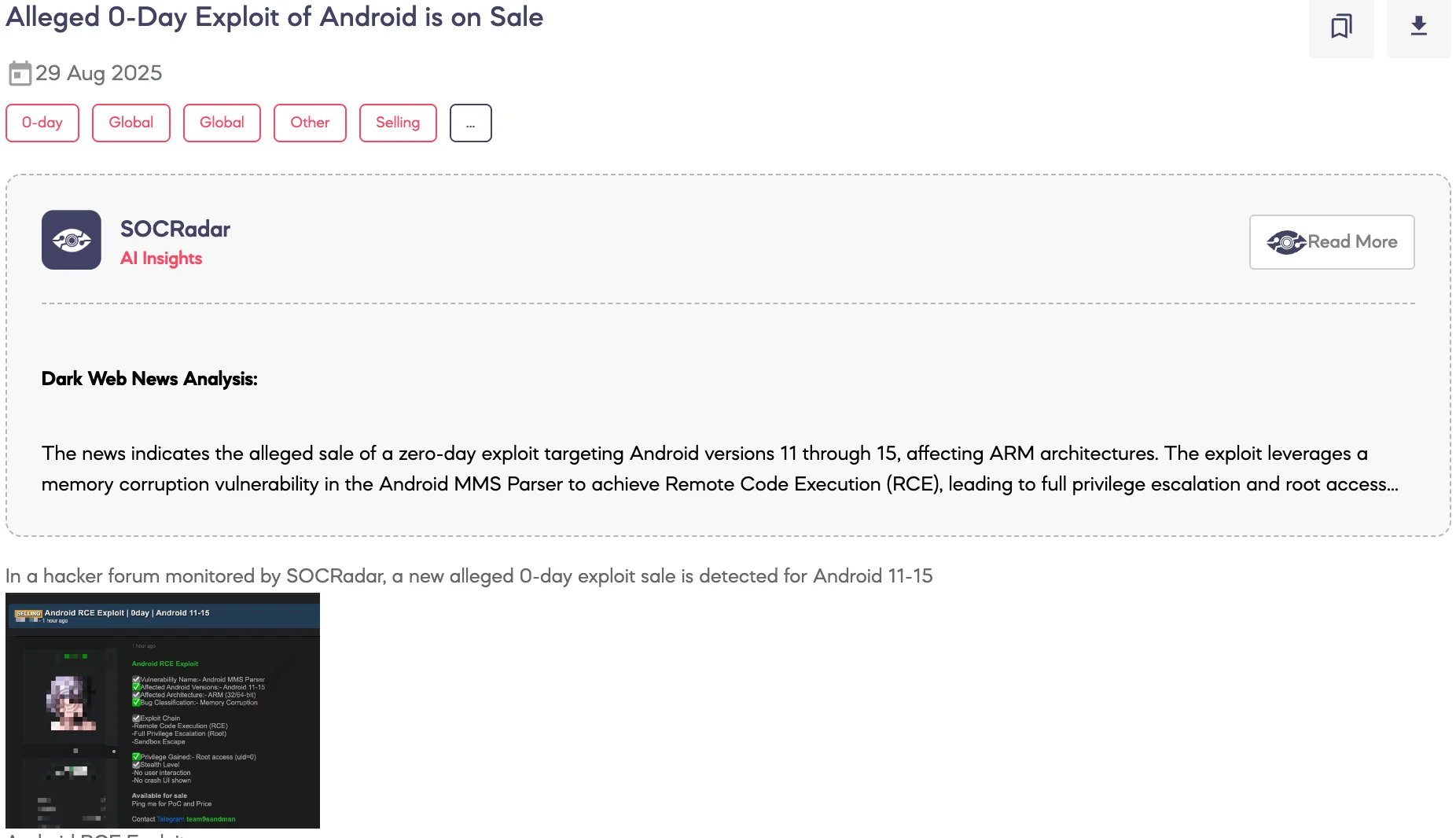 Alleged 0-Day Exploit of Android is on Sale