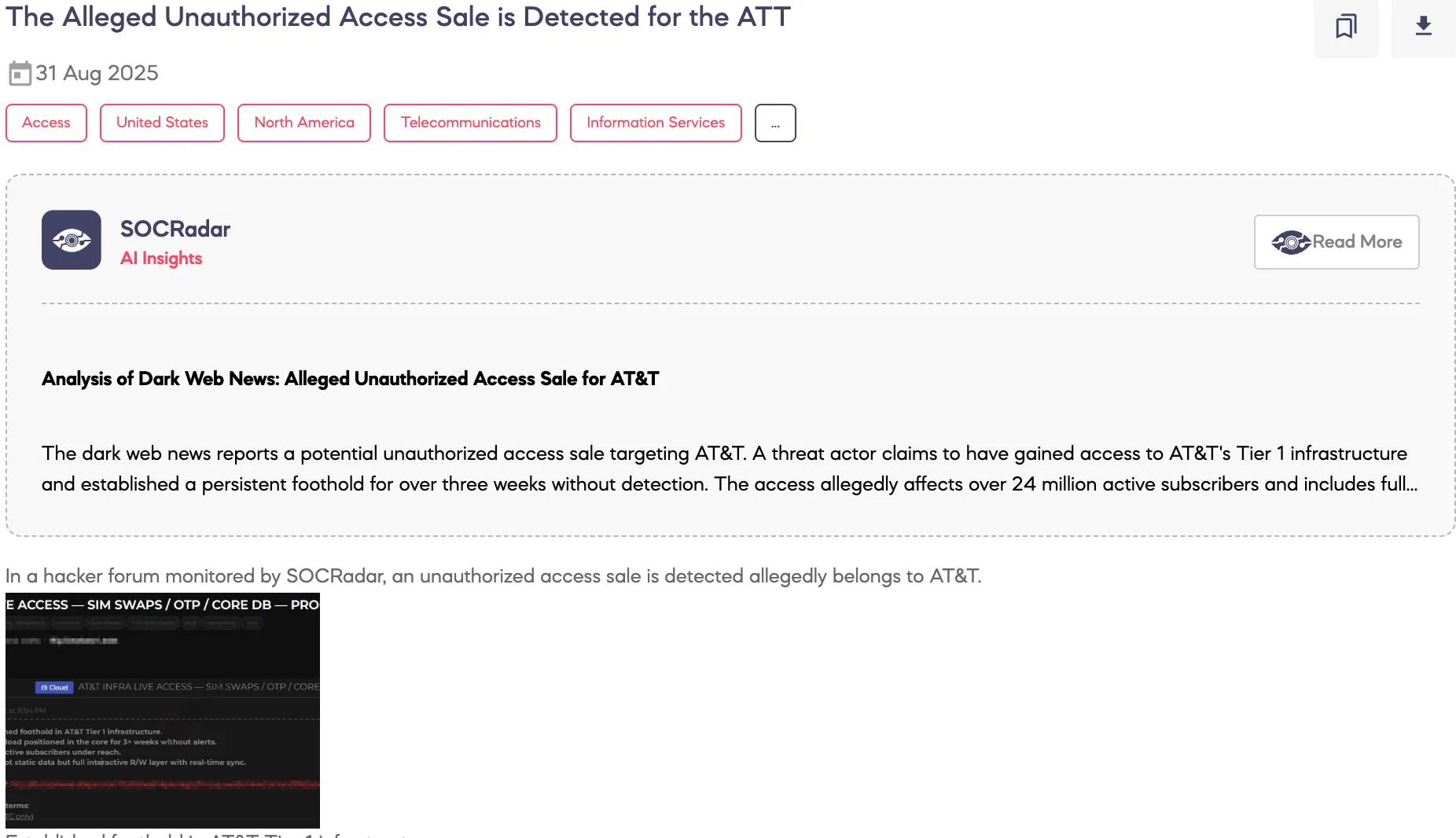 Alleged Unauthorized Access Sale is Detected for AT&T