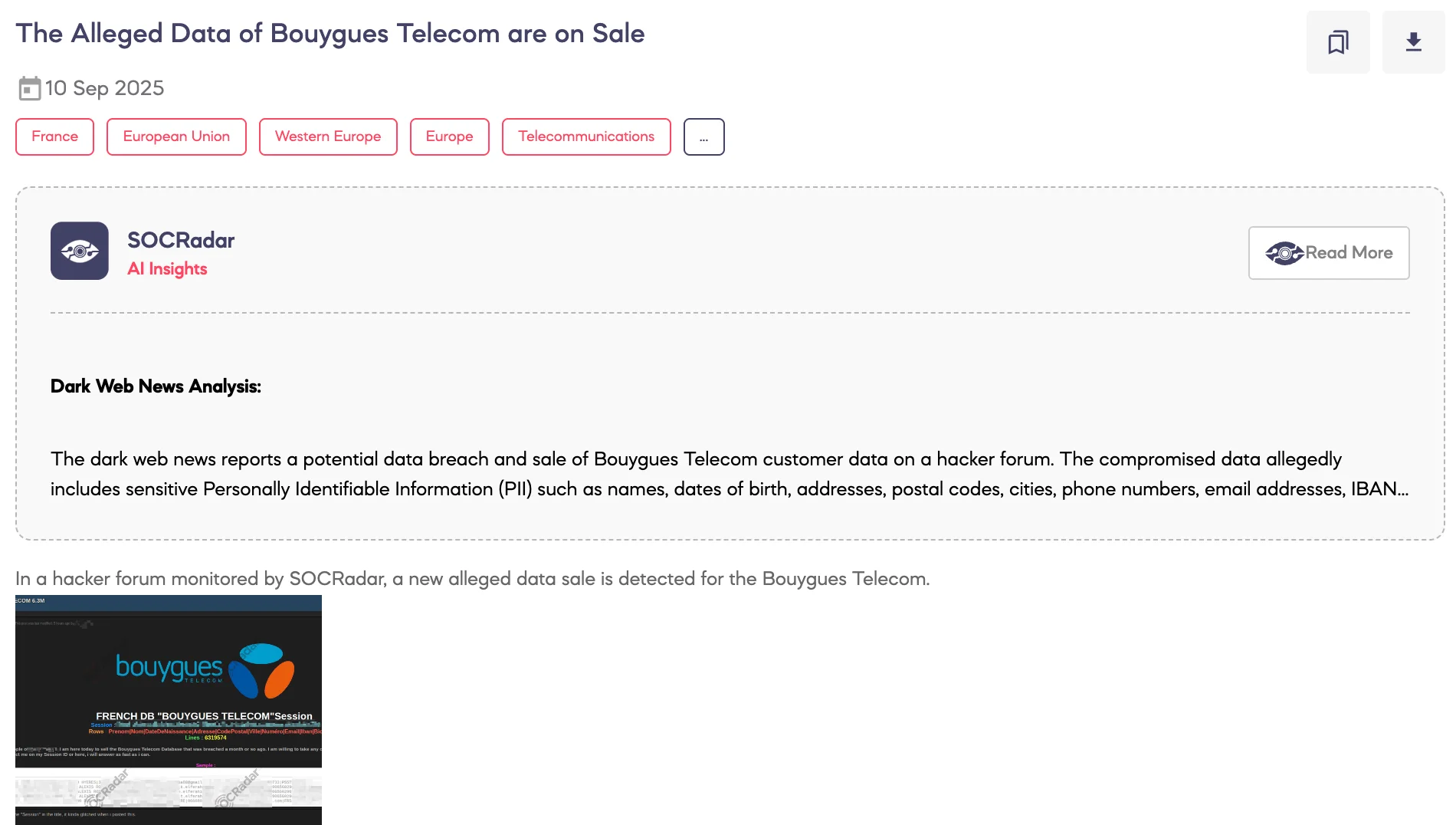 Alleged Data of Bouygues Telecom are on Sale