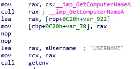 BQTLock is retrieving the computer name and username from the infected system