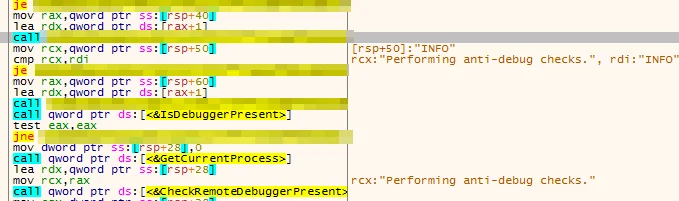Decompiled view showing BQTLock using IsDebuggerPresent to detect debugging environments