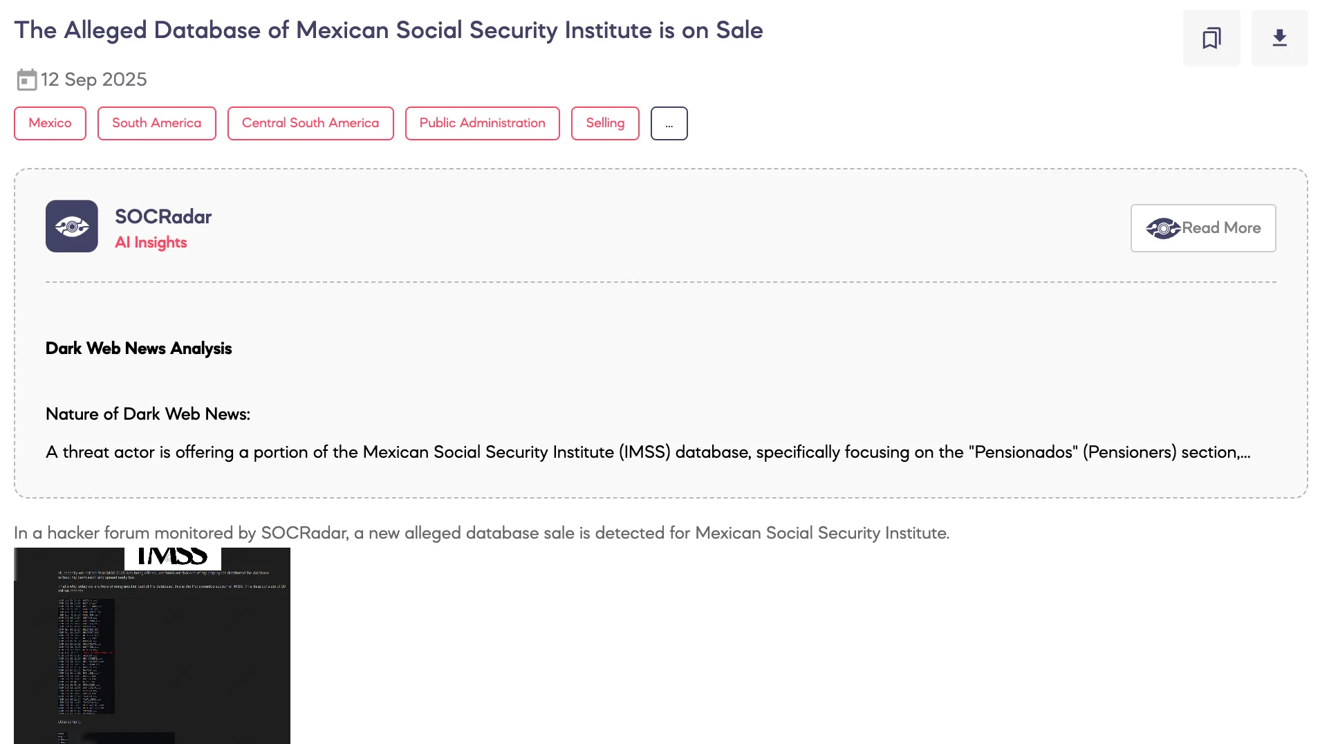 Alleged Database of Mexican Social Security Institute is on Sale