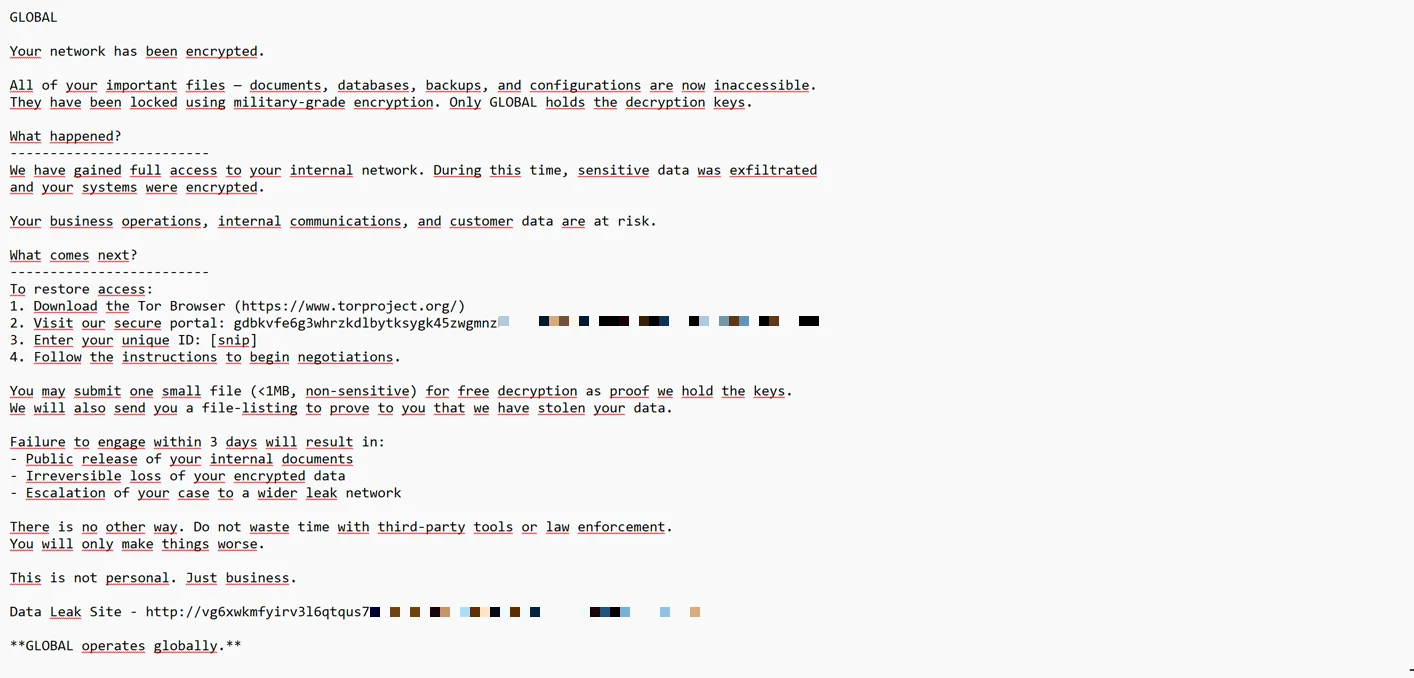 GLOBAL’s ransomware note