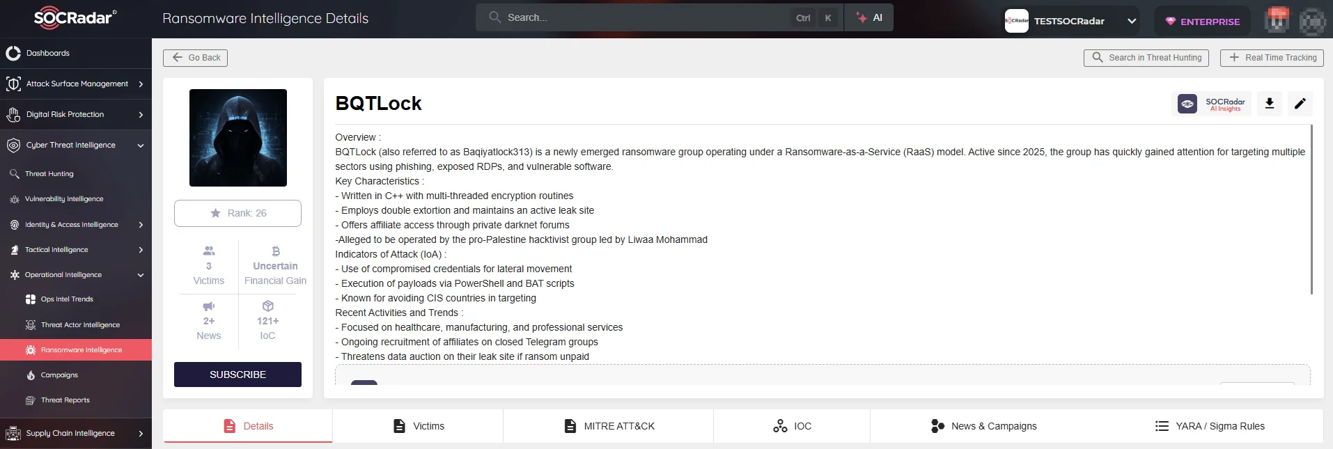 SOCRadar Platform -> Cyber Threat Intelligence -> Ransomware Intelligence