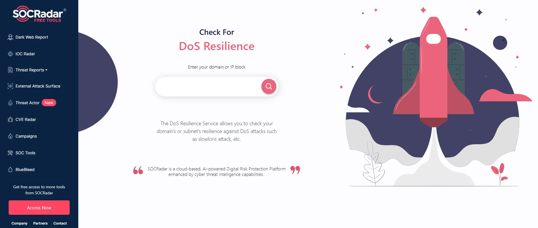 DoS Resilience service available on SOCRadar Free Tools