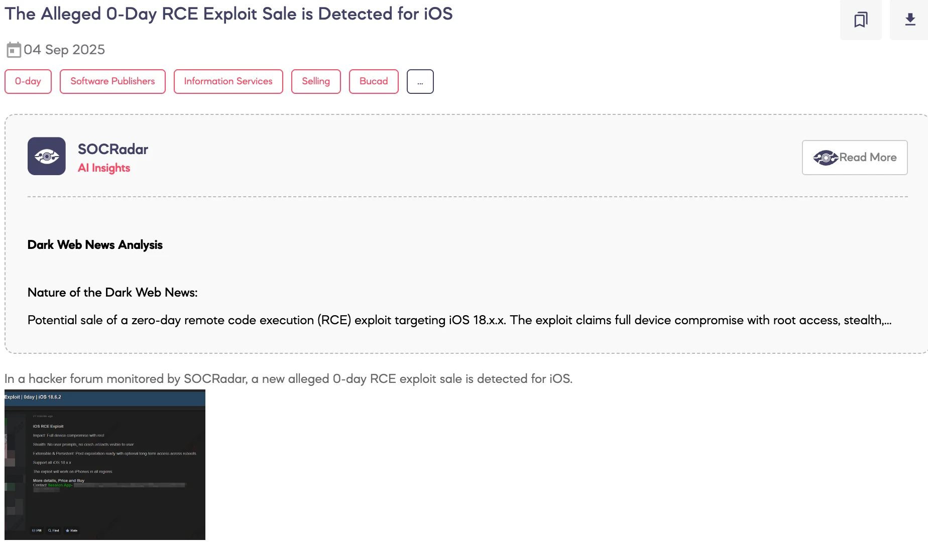 Alleged 0-Day RCE Exploit Sale is Detected for iOS