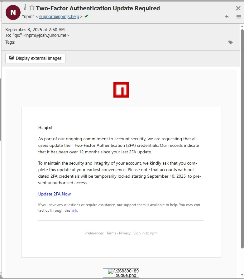 The email used for phishing
