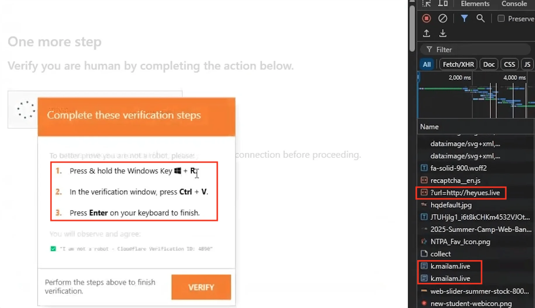 Example of a ClickFix verification lure and steps shown for the “fix” (Unit42)