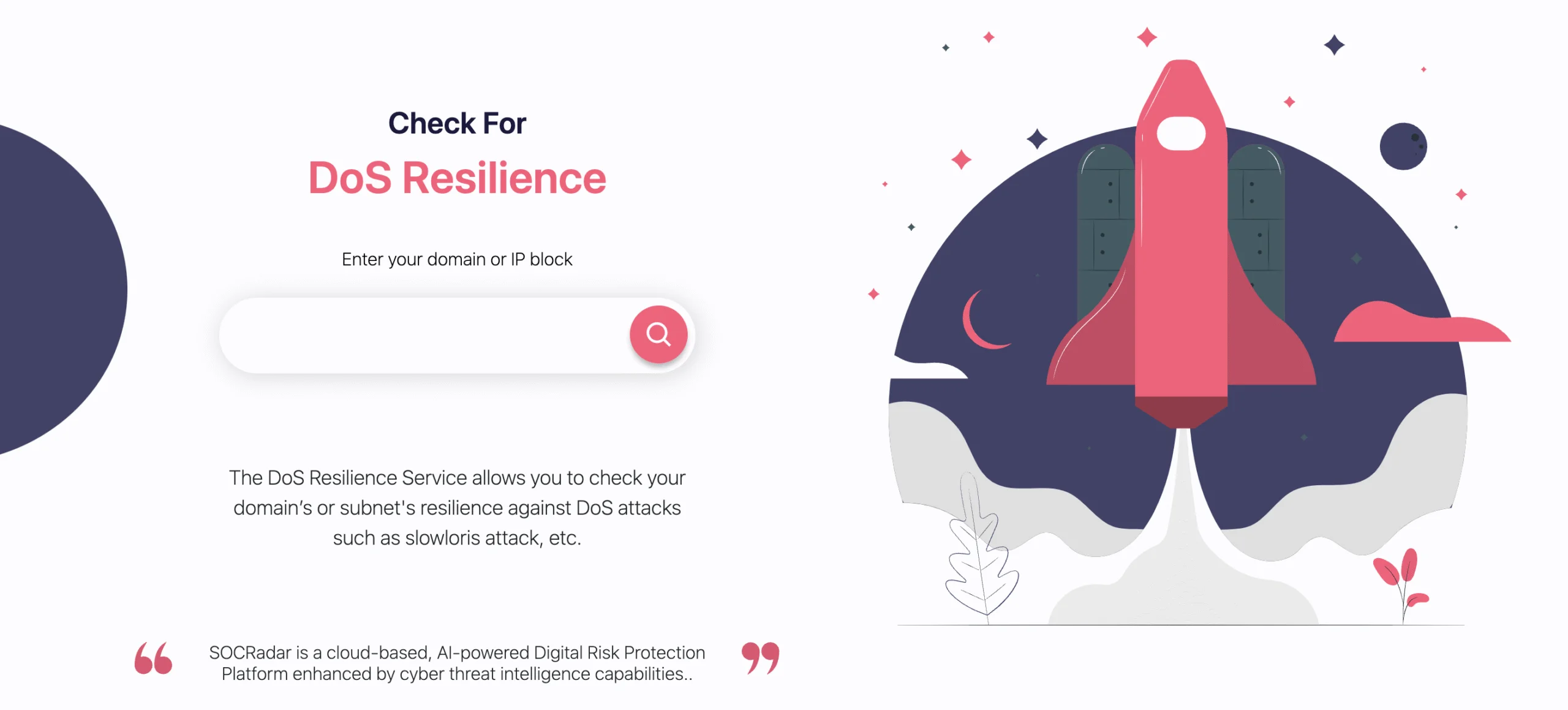 Quickly evaluate how your domain holds up against Denial of Service risks with the DoS Resilience tool on SOCRadar Labs