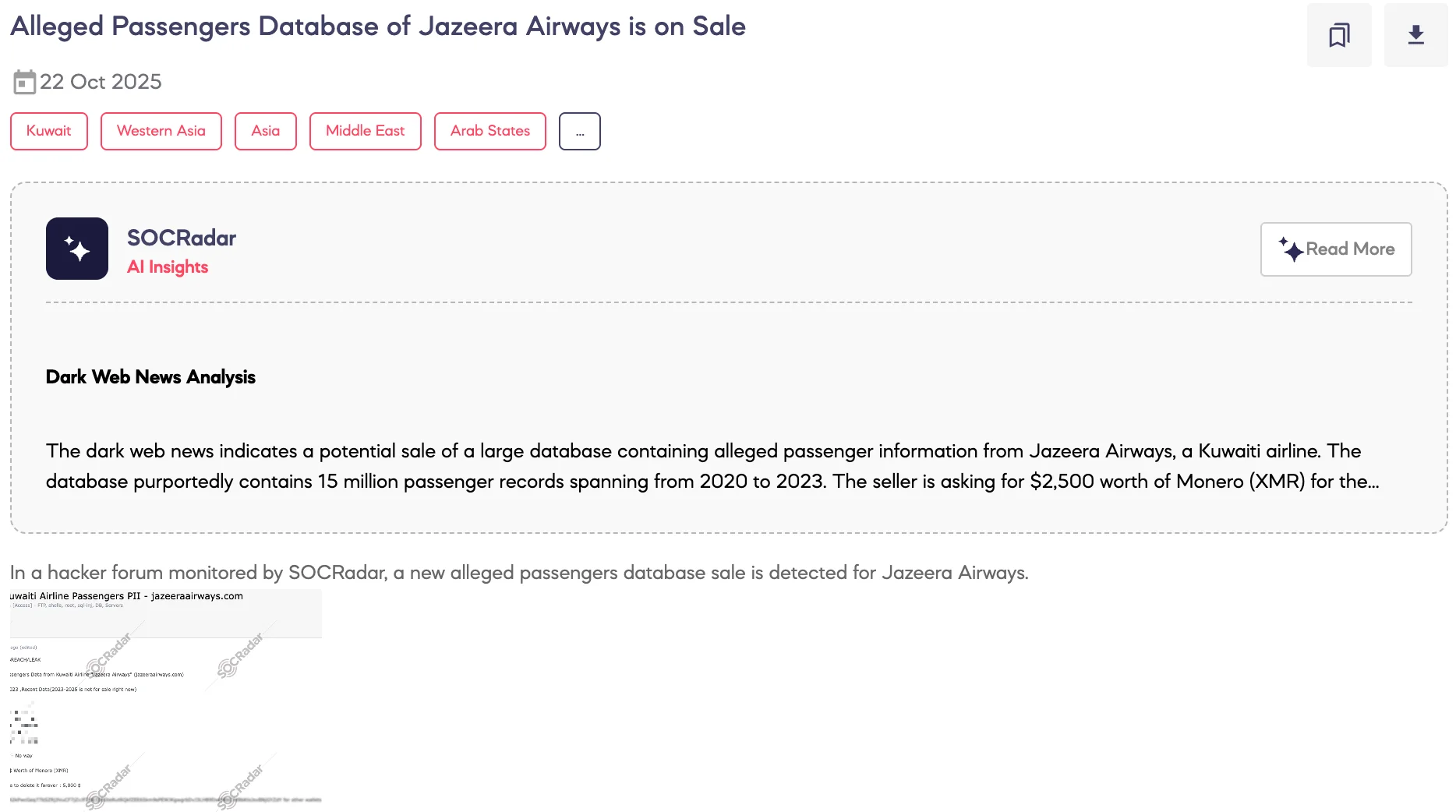 Alleged Passengers Database of Jazeera Airways is on Sale