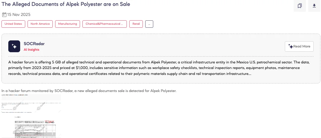 Alleged Documents of Alpek Polyester are on Sale