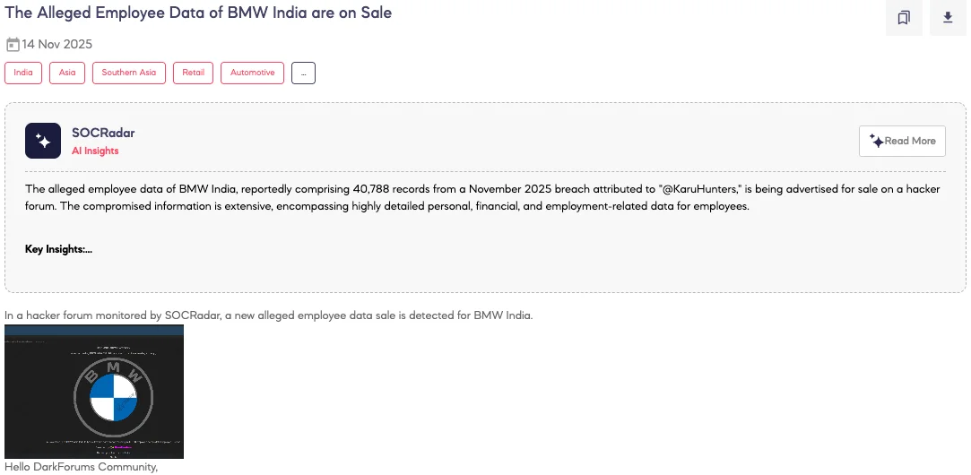 Alleged Employee Data of BMW India are on Sale
