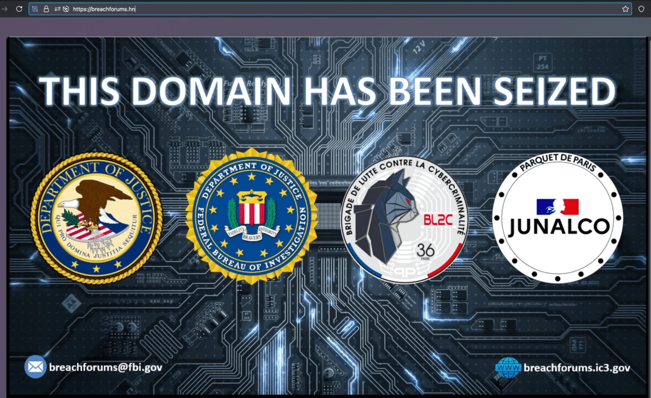 Takedown announcement on the breachforums[.]hn domain.