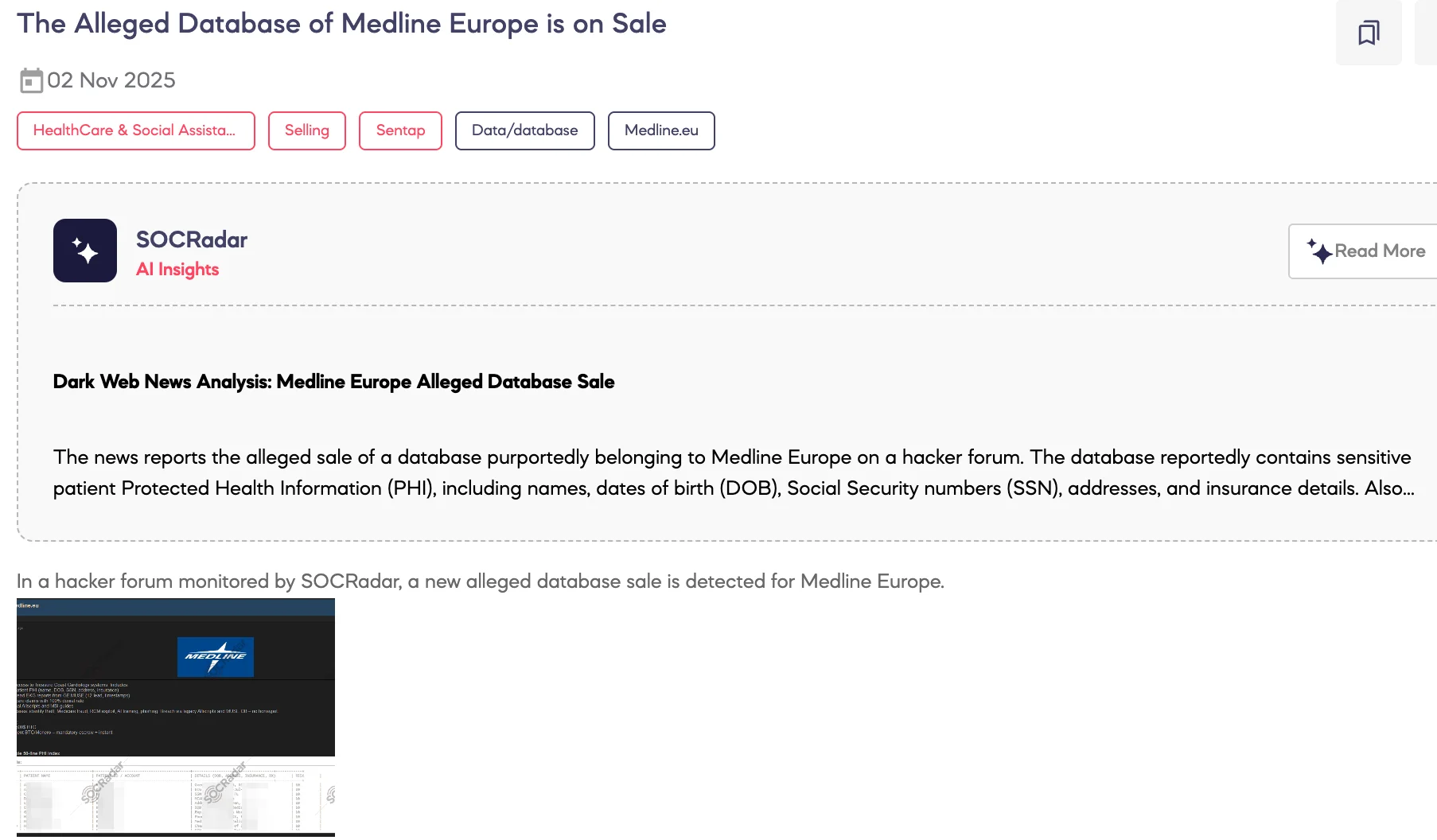 Alleged Database of Medline Europe is on Sale