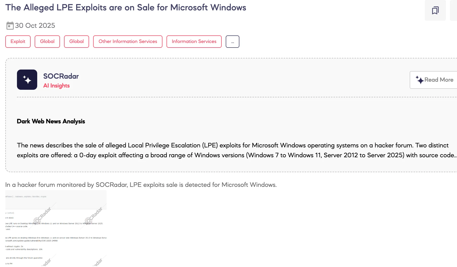 Alleged LPE Exploits are on Sale for Microsoft Windows