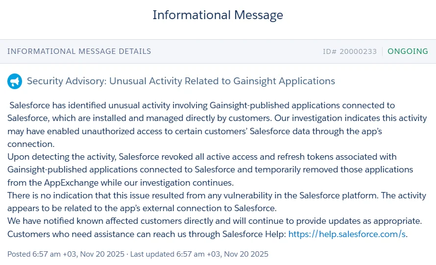 Salesforce’s security advisory (Source)