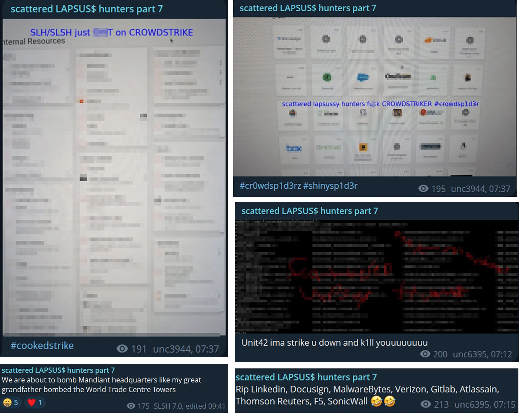 Mentioned organizations in their Telegram posts