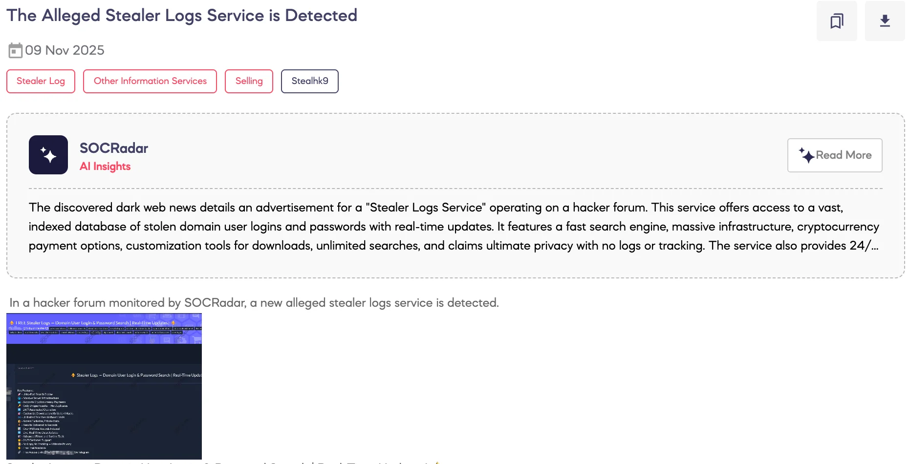 Alleged Stealer Logs Service is Detected