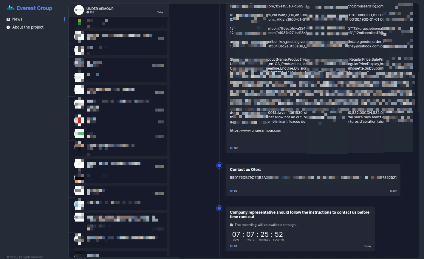 The Alleged Database of Under Armour is Leaked