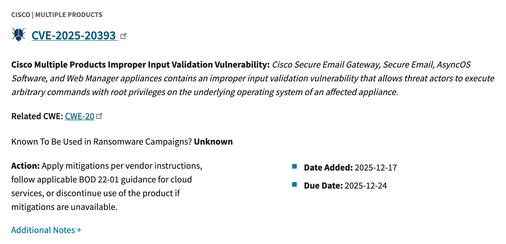 CVE-2025-20393: Cisco AsyncOS Zero-Day Impacts Secure Email Appliances