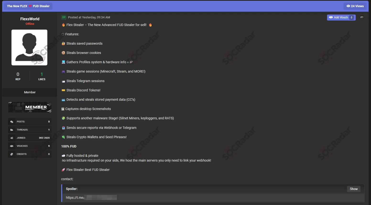 New Flex Stealer Tool Sale is Detected