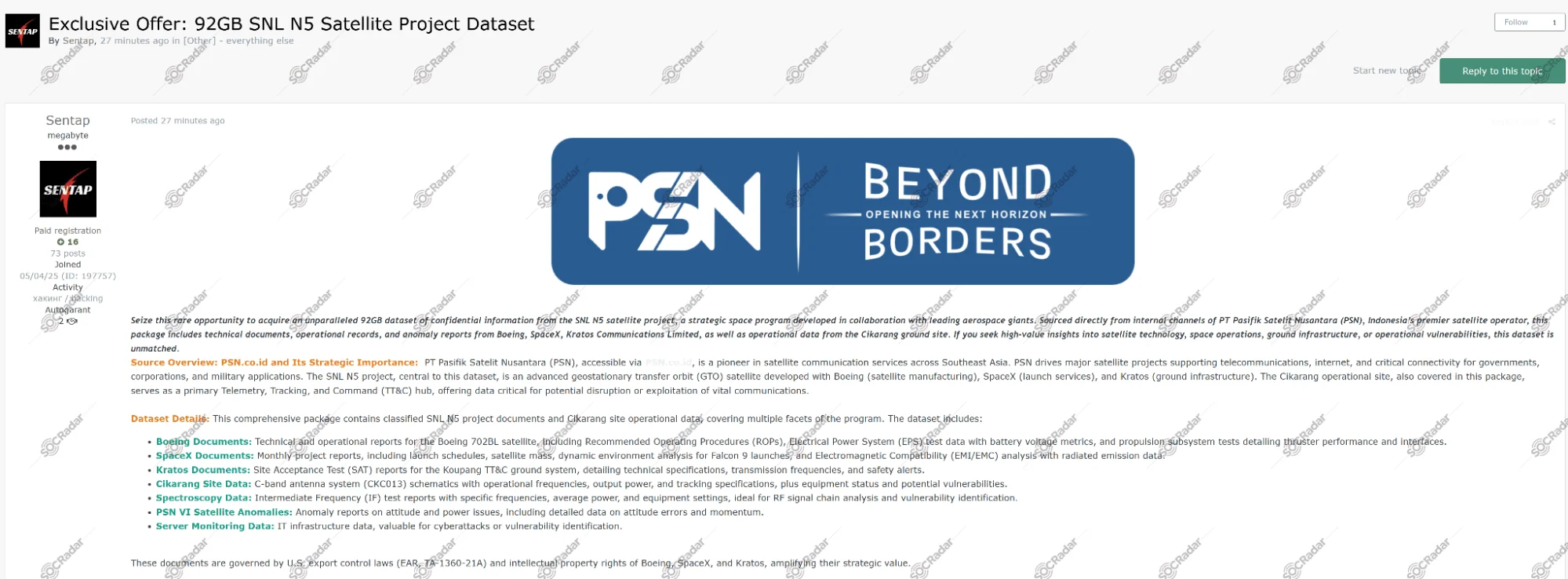 Alleged Database of PT Pasifik Satelit Nusantara is on Sale