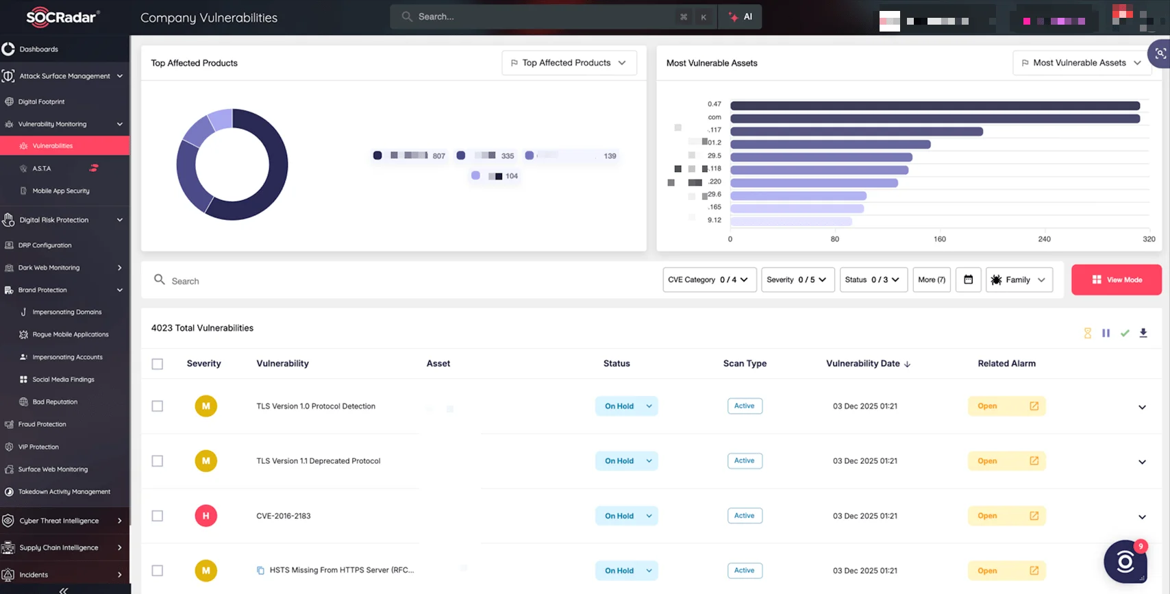SOCRadar’s Attack Surface Management, Company Vulnerabilities
