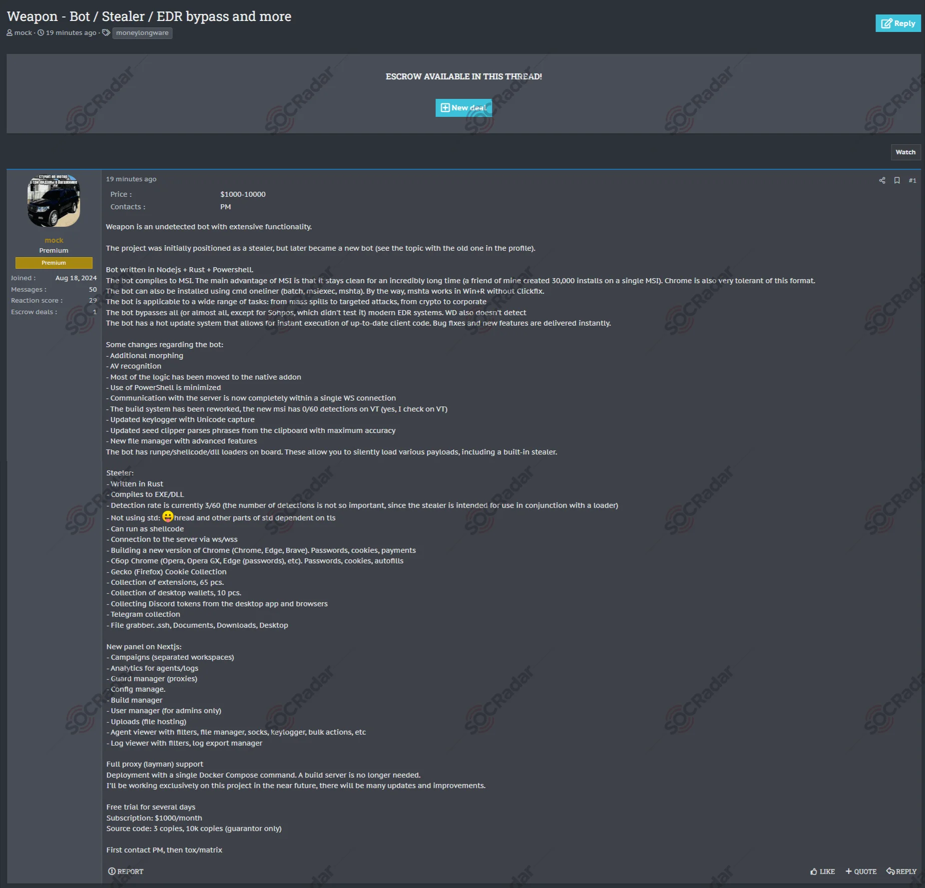 New Weapon Bot/Stealer Tool Sale is Detected