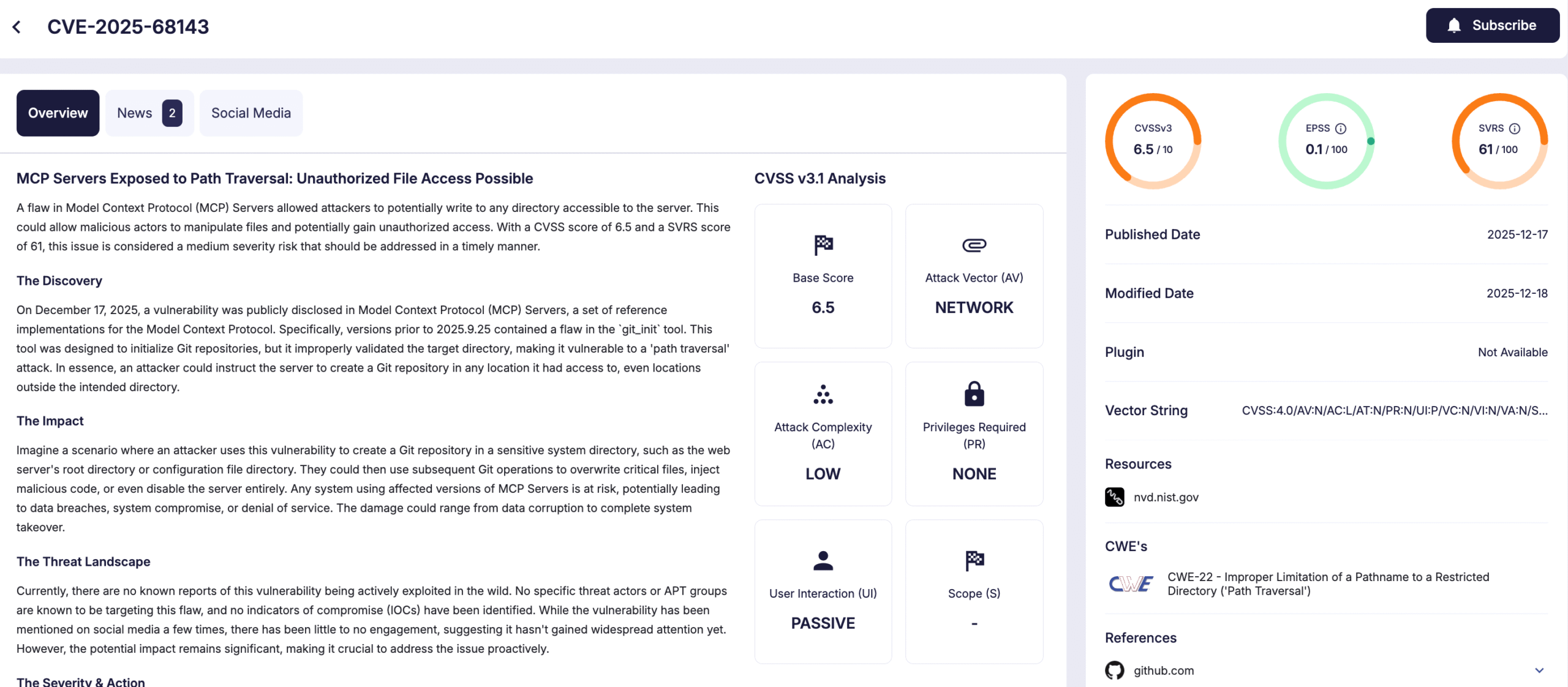 CVE-2025-68143 (SOCRadar Vulnerability Intelligence) 