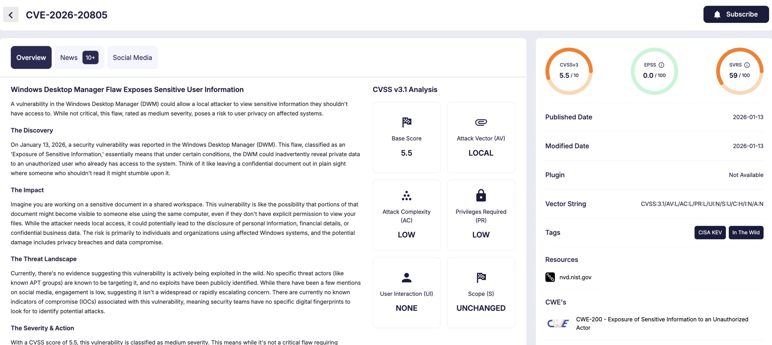 Details of CVE-2026-20805 (SOCRadar Vulnerability Intelligence)
