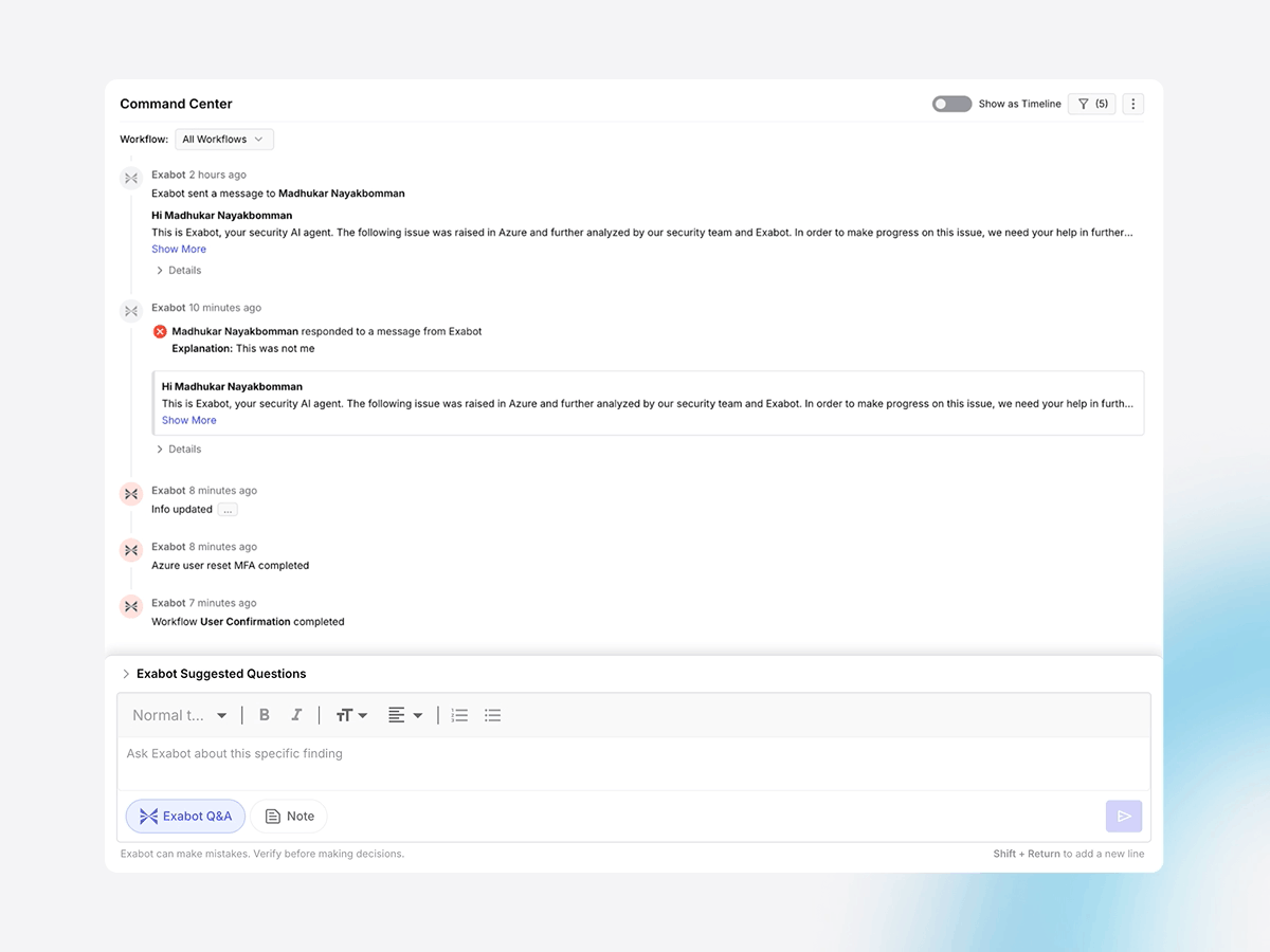 Exabots execute response workflows (Exaforce)
