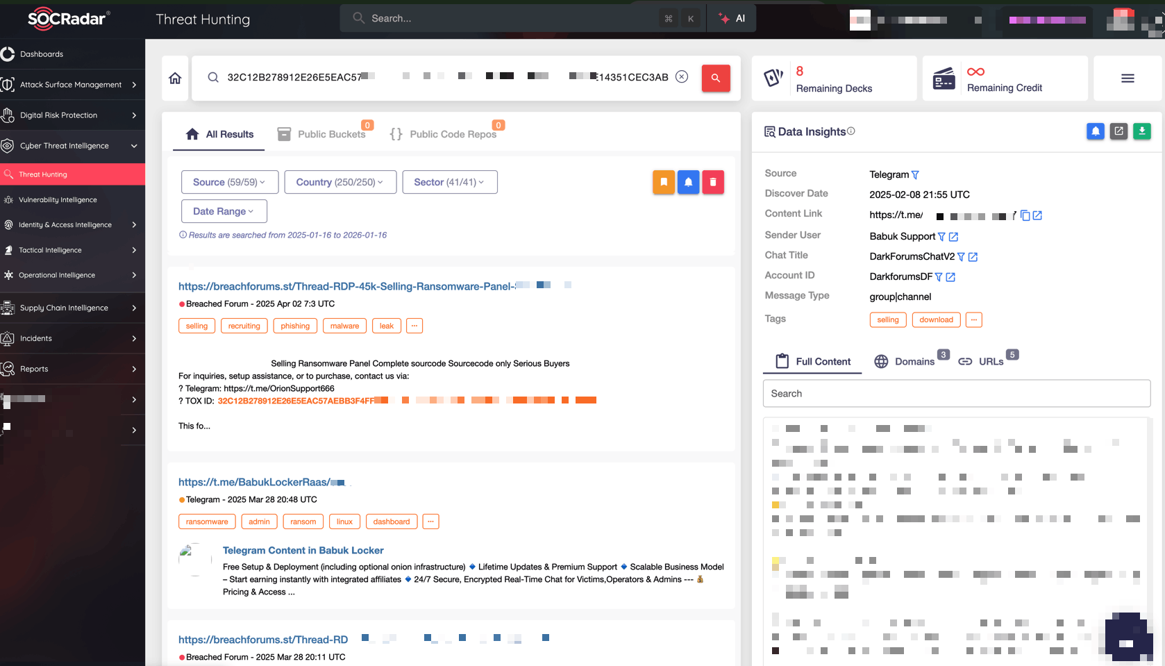 Mentions of Orion in hacker forums and Telegram channels (SOCRadar Threat Hunting)