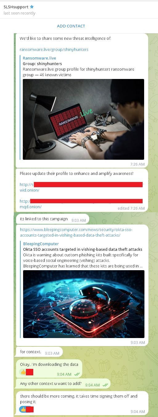 The researcher has shared their Telegram chat with the threat actor for further context.