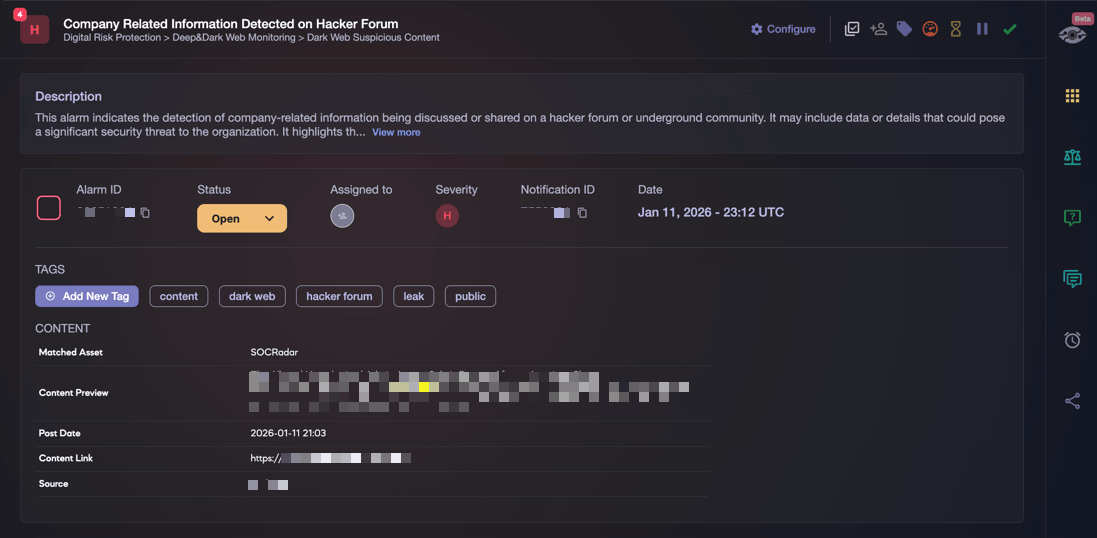 Alert: Company Related Information Detected on Hacker Forum (SOCRadar)