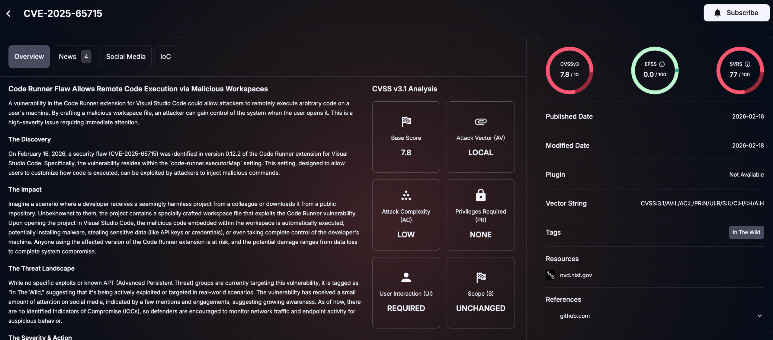 Details of CVE-2025-65715 (SOCRadar Vulnerability Intelligence)