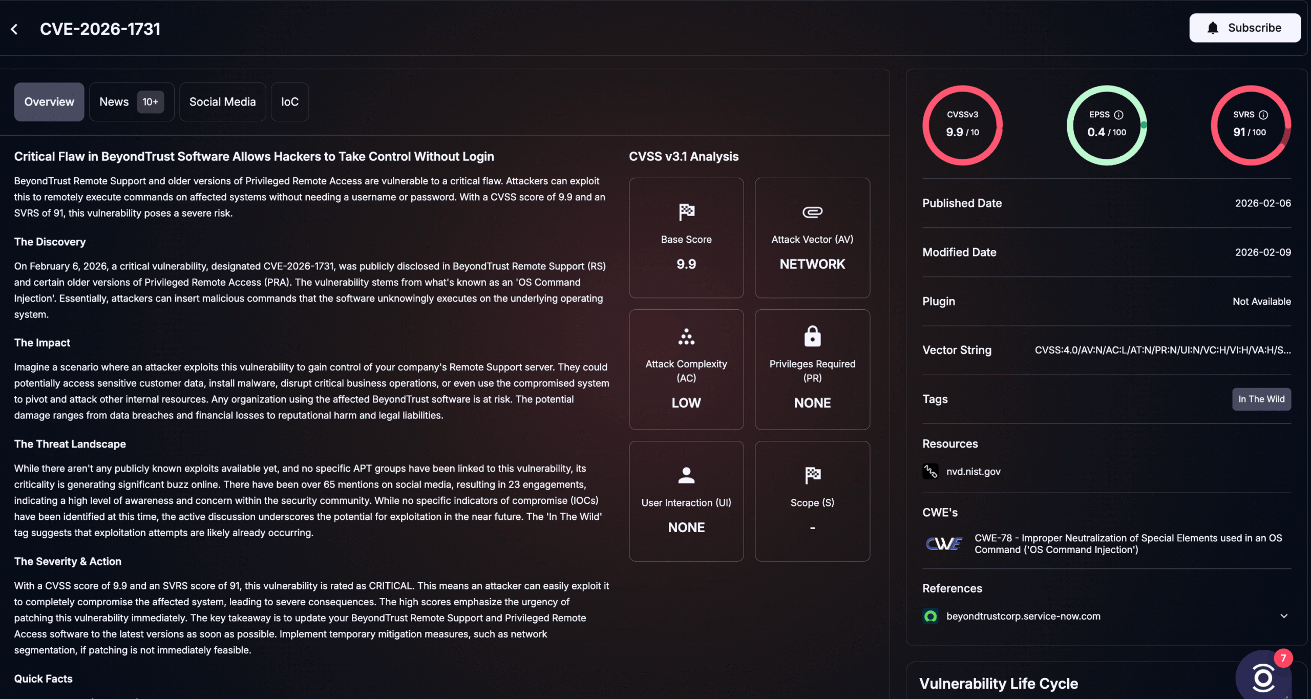 Details of CVE-2026-1731 (SOCRadar Vulnerability Intelligence)