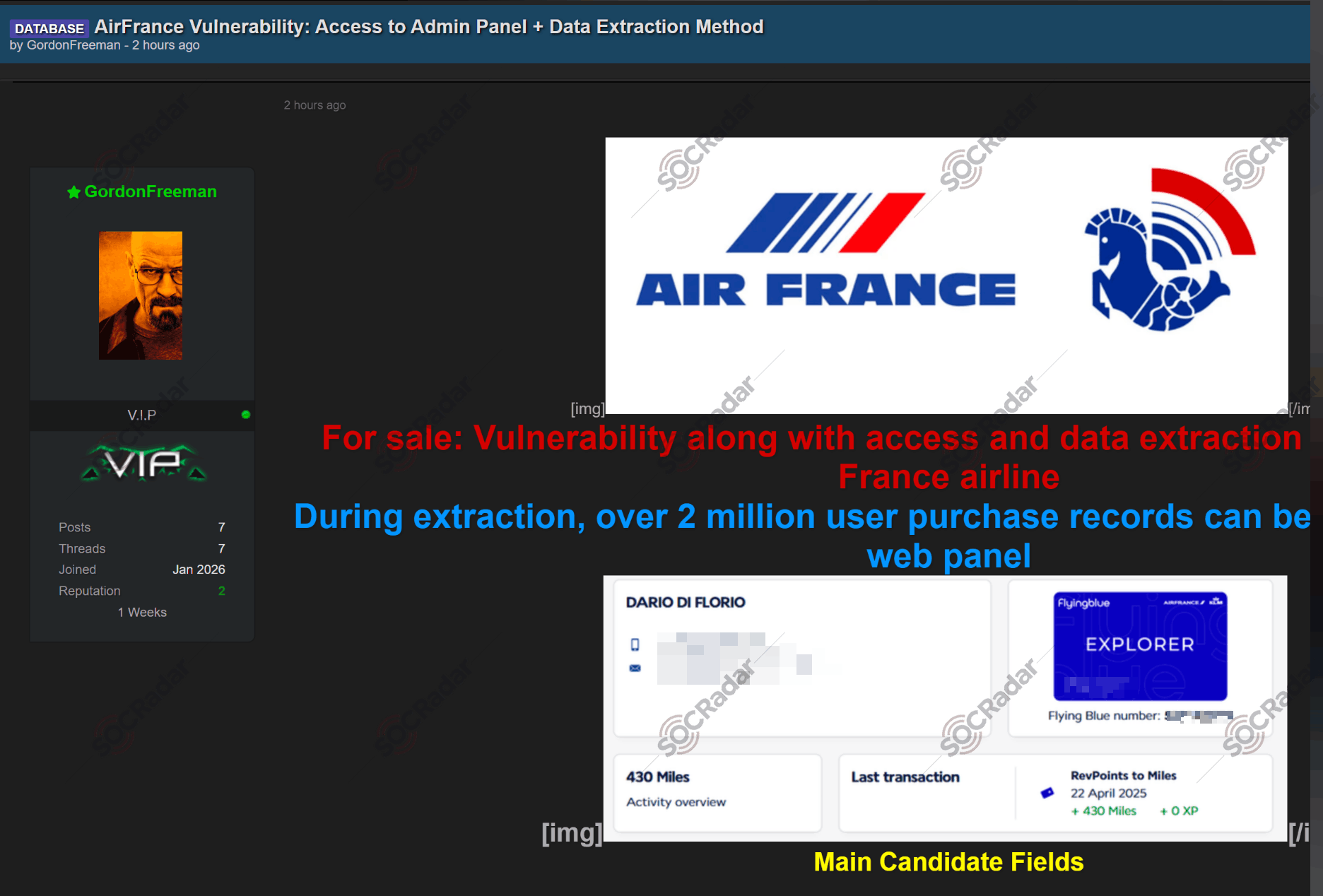 Alleged Unauthorized Admin Access Sale is Detected for Air France